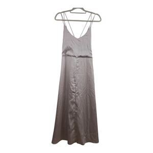 NWT Mod Ref Grey Taupe Eloise Crossback Midi Slip Dress Medium Satin Strappy